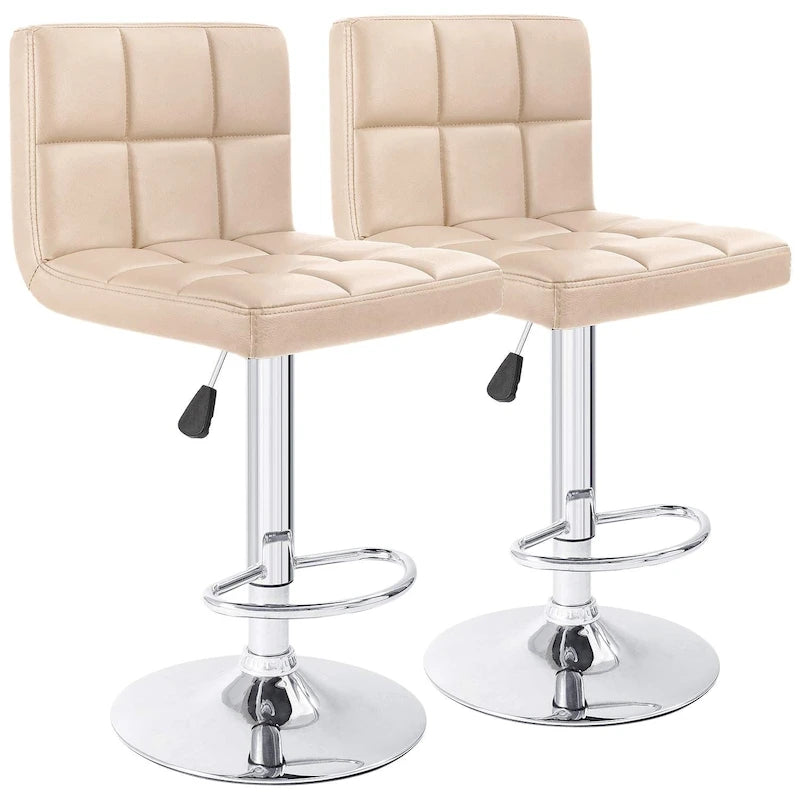 Height Adjustable Armless Swivel PU Leather Bar Stool with Chrome Base, Set of 2, Multi-Color