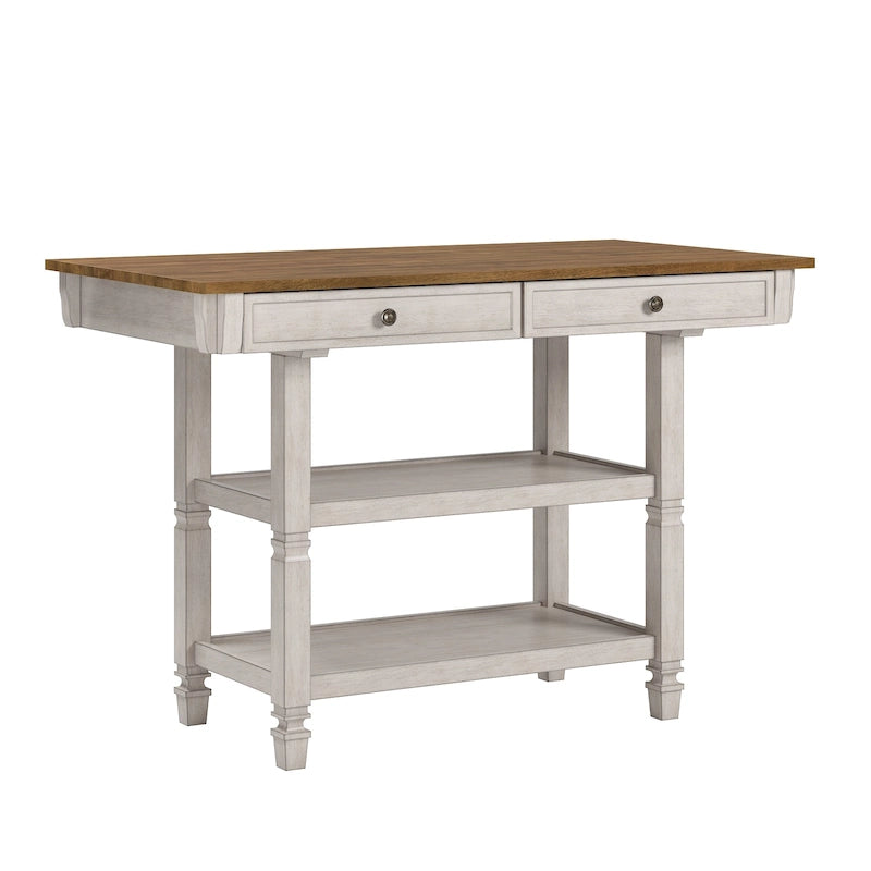 Two-Tone Rubberwood Kitchen Island with 2 Felt-Lined Drawers and 2 Open Shelves, Multi-Color