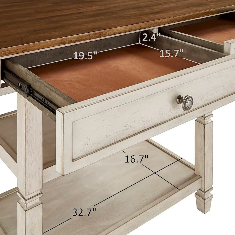 Two-Tone Rubberwood Kitchen Island with 2 Felt-Lined Drawers and 2 Open Shelves, Multi-Color