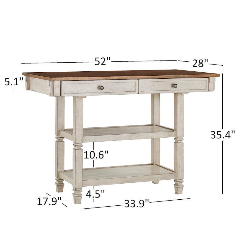 Two-Tone Rubberwood Kitchen Island with 2 Felt-Lined Drawers and 2 Open Shelves, Multi-Color