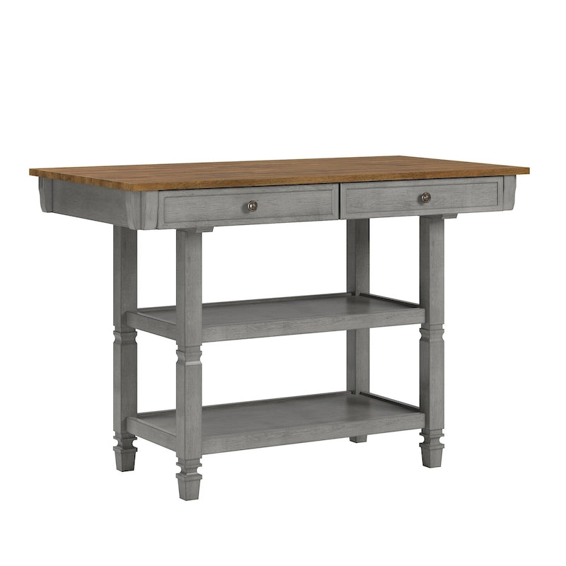 Two-Tone Rubberwood Kitchen Island with 2 Felt-Lined Drawers and 2 Open Shelves, Multi-Color