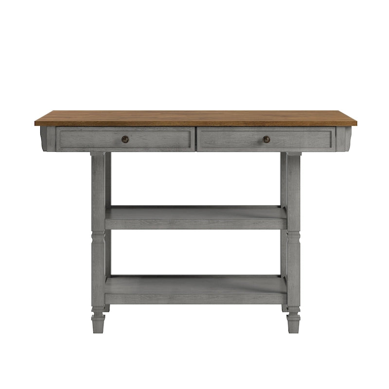 Two-Tone Rubberwood Kitchen Island with 2 Felt-Lined Drawers and 2 Open Shelves, Multi-Color