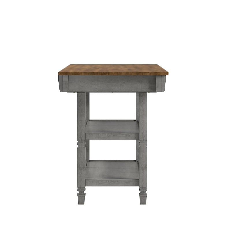 Two-Tone Rubberwood Kitchen Island with 2 Felt-Lined Drawers and 2 Open Shelves, Multi-Color