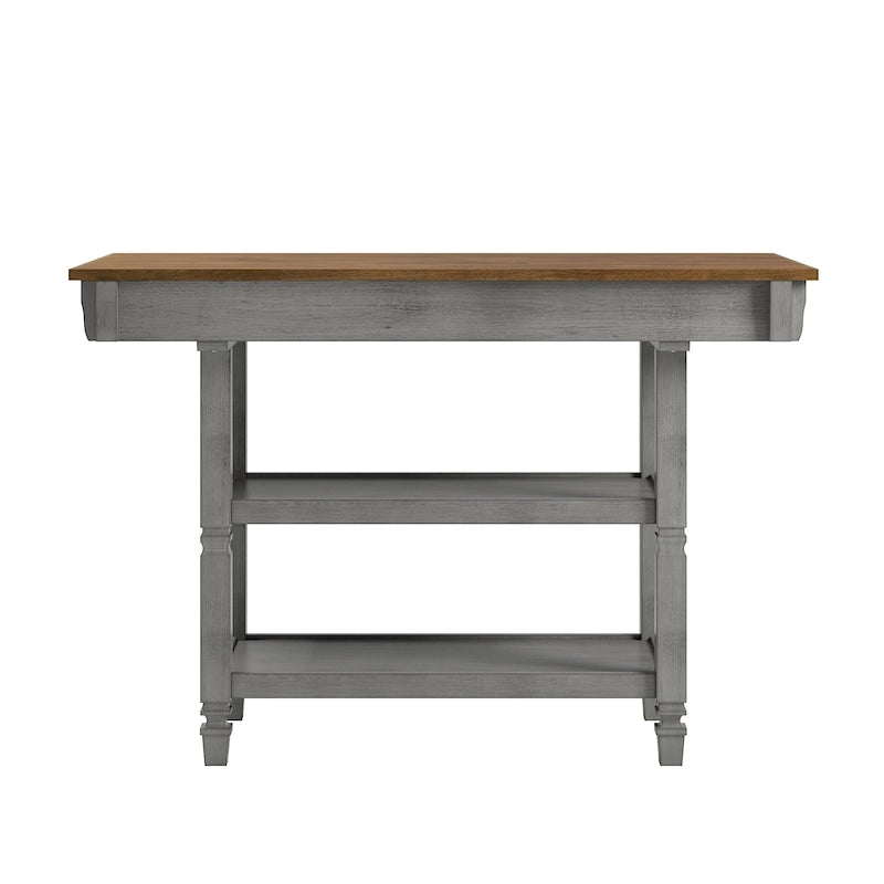 Two-Tone Rubberwood Kitchen Island with 2 Felt-Lined Drawers and 2 Open Shelves, Multi-Color