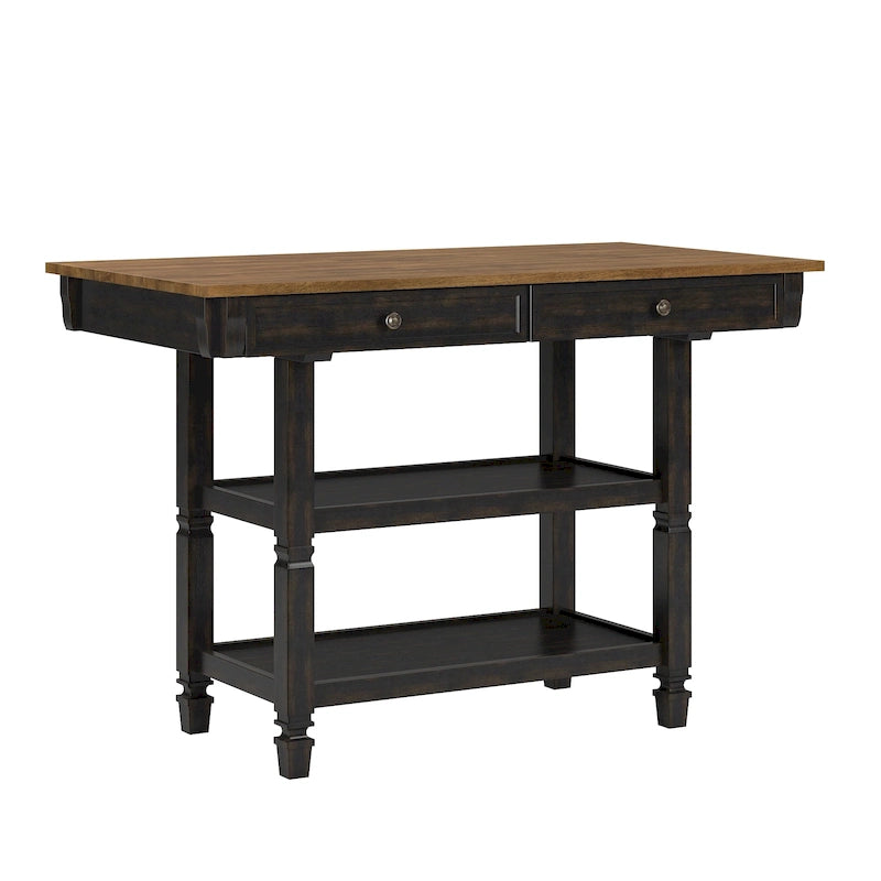 Two-Tone Rubberwood Kitchen Island with 2 Felt-Lined Drawers and 2 Open Shelves, Multi-Color