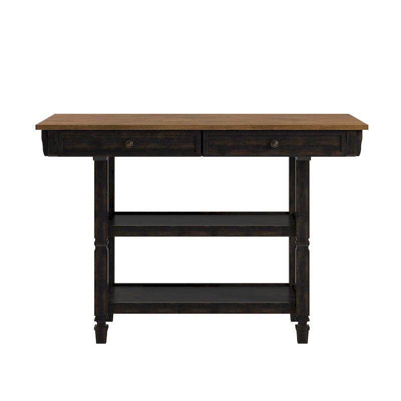 Two-Tone Rubberwood Kitchen Island with 2 Felt-Lined Drawers and 2 Open Shelves, Multi-Color