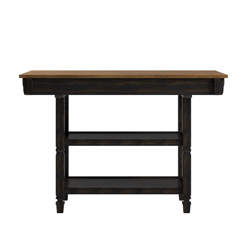 Two-Tone Rubberwood Kitchen Island with 2 Felt-Lined Drawers and 2 Open Shelves, Multi-Color