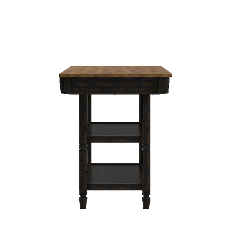 Two-Tone Rubberwood Kitchen Island with 2 Felt-Lined Drawers and 2 Open Shelves, Multi-Color