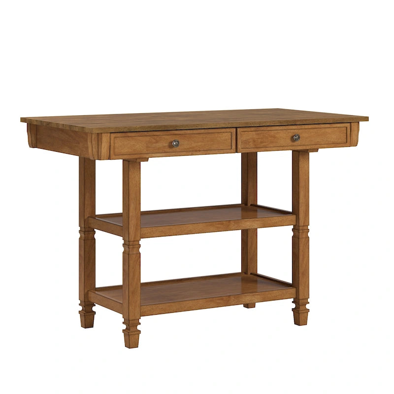 Two-Tone Rubberwood Kitchen Island with 2 Felt-Lined Drawers and 2 Open Shelves, Multi-Color