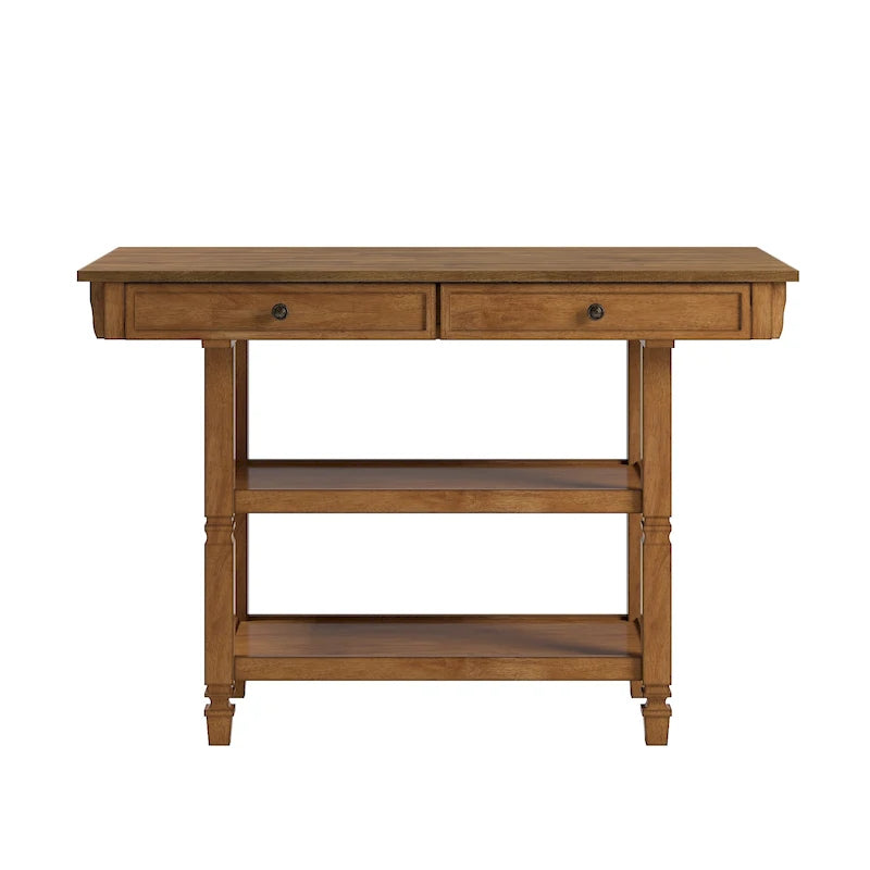 Two-Tone Rubberwood Kitchen Island with 2 Felt-Lined Drawers and 2 Open Shelves, Multi-Color