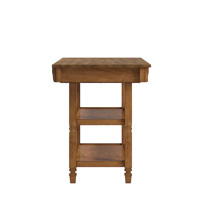 Two-Tone Rubberwood Kitchen Island with 2 Felt-Lined Drawers and 2 Open Shelves, Multi-Color