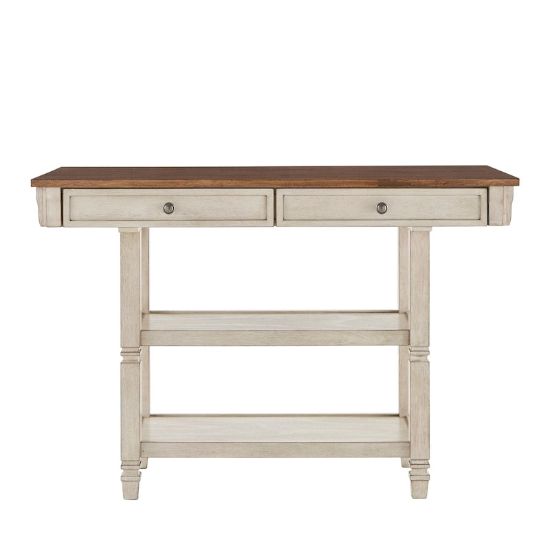 Two-Tone Rubberwood Kitchen Island with 2 Felt-Lined Drawers and 2 Open Shelves, Multi-Color