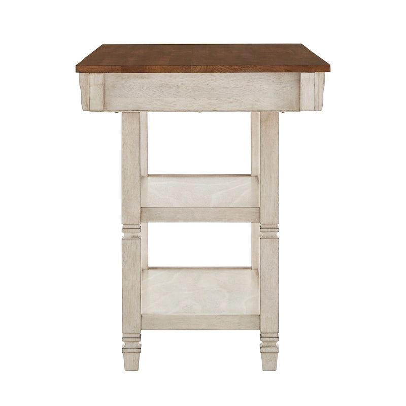 Two-Tone Rubberwood Kitchen Island with 2 Felt-Lined Drawers and 2 Open Shelves, Multi-Color