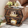 Industrial 3-Tier Side End Table with Open Shelves and Metal Frame, Rustic Brown