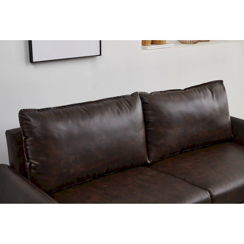 Contemporary Faux Leather Square Arm Sofa with Round Wood Legs, Multi-Color