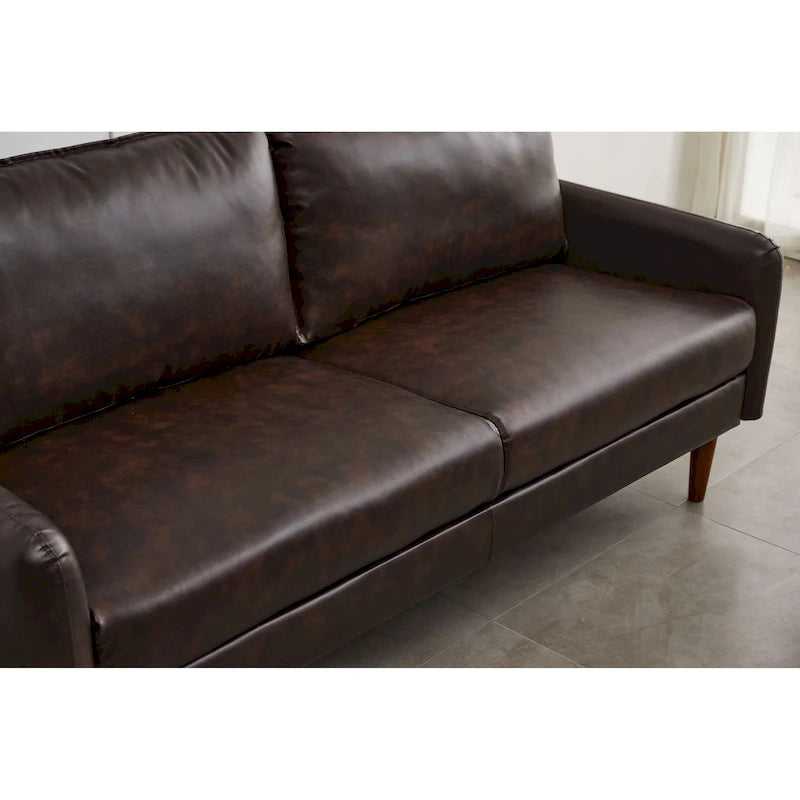 Contemporary Faux Leather Square Arm Sofa with Round Wood Legs, Multi-Color