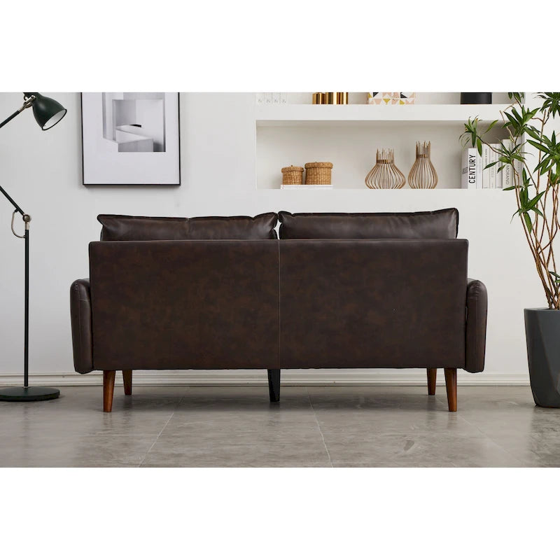 Contemporary Faux Leather Square Arm Sofa with Round Wood Legs, Multi-Color