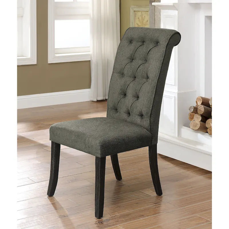 Farmhouse Diamond Button-Tufted Fabric Dining Chair with Scroll Back, Set of 2, Multi-Color
