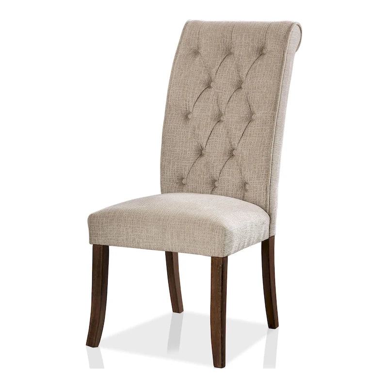 Farmhouse Diamond Button-Tufted Fabric Dining Chair with Scroll Back, Set of 2, Multi-Color