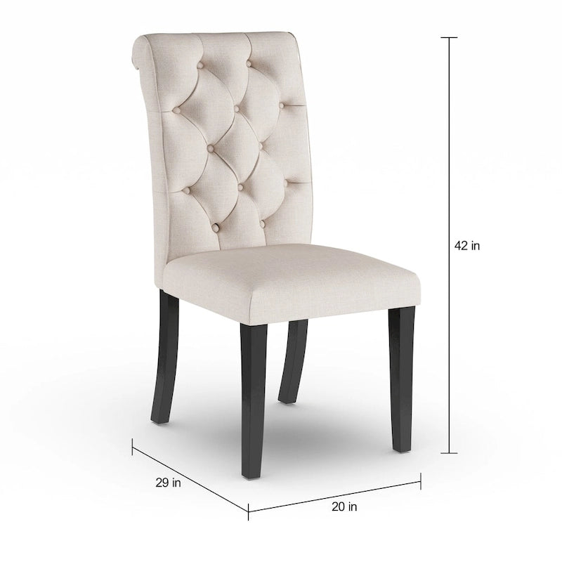 Farmhouse Diamond Button-Tufted Fabric Dining Chair with Scroll Back, Set of 2, Multi-Color