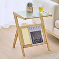Bamboo Side and Coffee Table with Corrugated Glass Top and Magazine Rack, Multi-Color