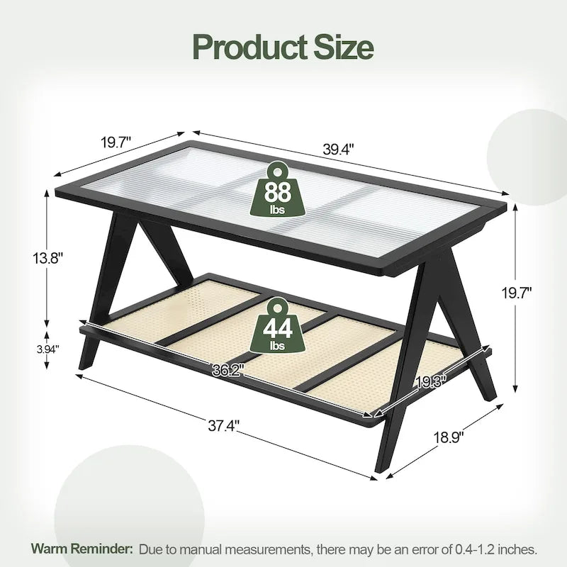Bamboo Side and Coffee Table with Corrugated Glass Top and Magazine Rack, Multi-Color