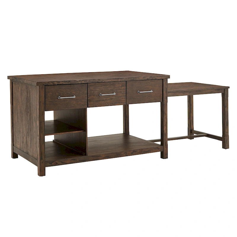 Reclaimed-Look Carbonized Pine Extendable Kitchen Island with 3 Drawers and Open Shelf, Multi-Finish