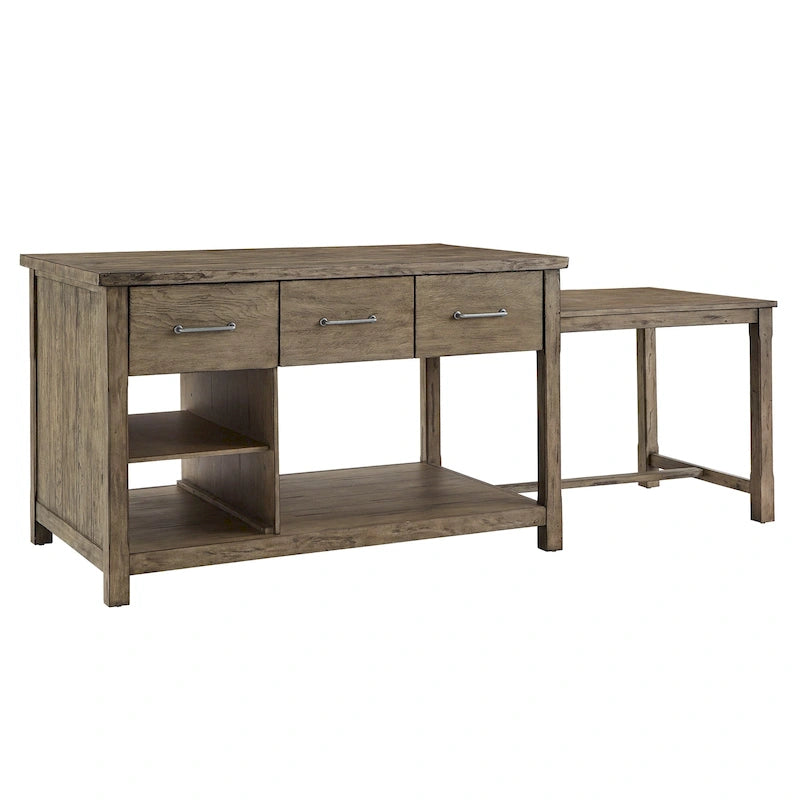 Reclaimed-Look Carbonized Pine Extendable Kitchen Island with 3 Drawers and Open Shelf, Multi-Finish