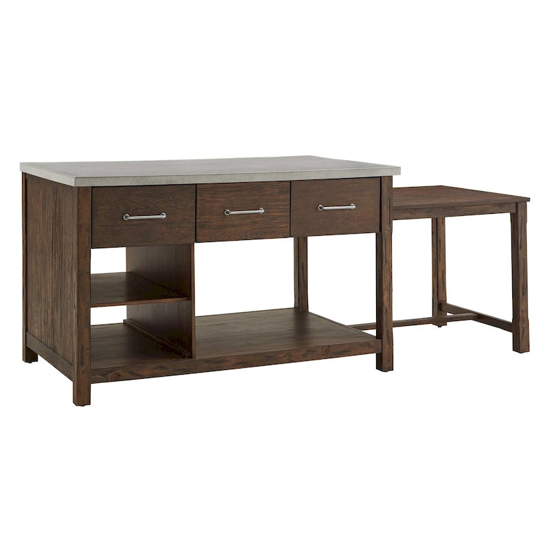 Reclaimed-Look Carbonized Pine Extendable Kitchen Island with 3 Drawers and Open Shelf, Multi-Finish