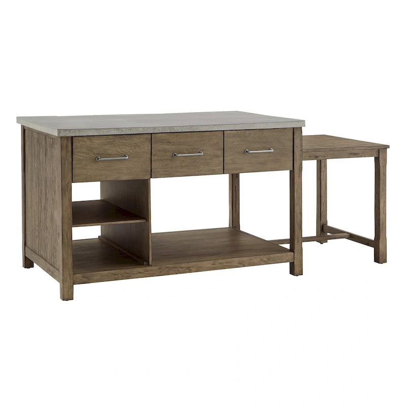 Reclaimed-Look Carbonized Pine Extendable Kitchen Island with 3 Drawers and Open Shelf, Multi-Finish