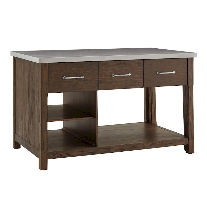 Reclaimed-Look Carbonized Pine Extendable Kitchen Island with 3 Drawers and Open Shelf, Multi-Finish