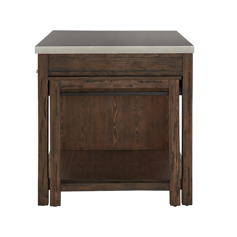 Reclaimed-Look Carbonized Pine Extendable Kitchen Island with 3 Drawers and Open Shelf, Multi-Finish