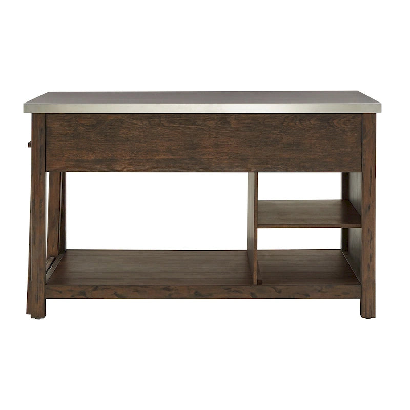 Reclaimed-Look Carbonized Pine Extendable Kitchen Island with 3 Drawers and Open Shelf, Multi-Finish