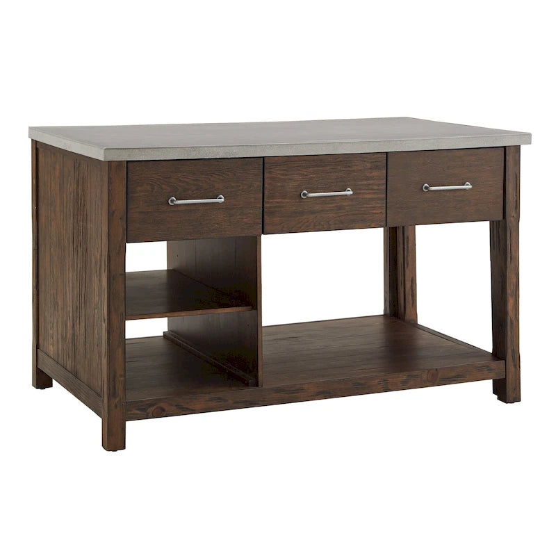 Reclaimed-Look Carbonized Pine Extendable Kitchen Island with 3 Drawers and Open Shelf, Multi-Finish