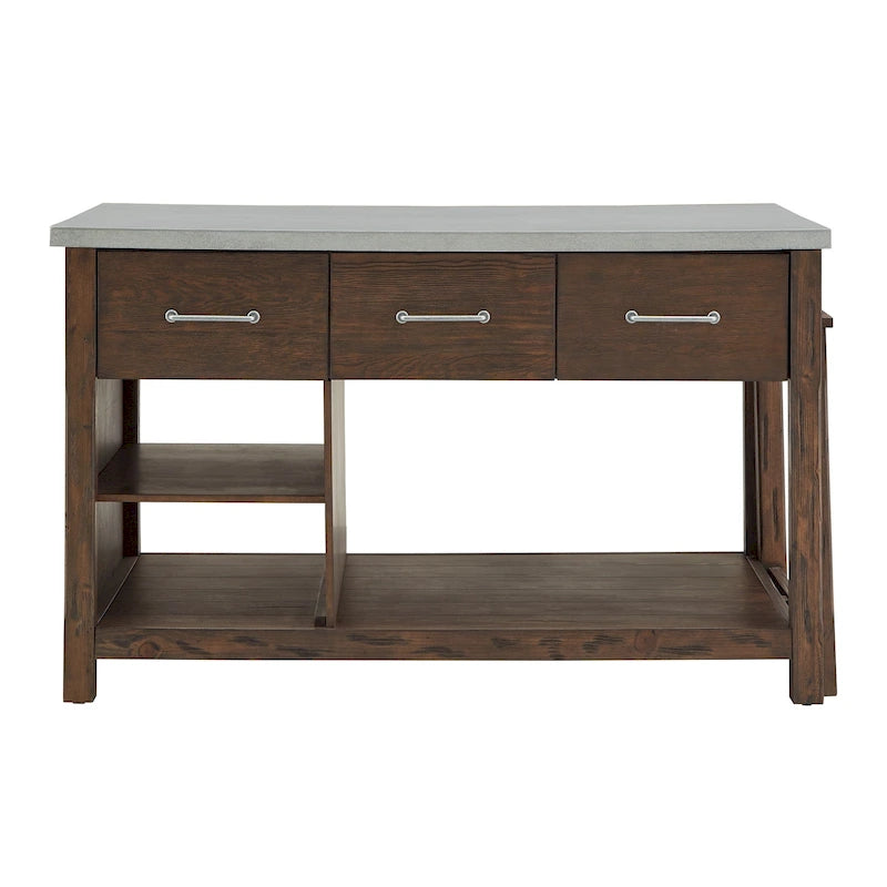 Reclaimed-Look Carbonized Pine Extendable Kitchen Island with 3 Drawers and Open Shelf, Multi-Finish