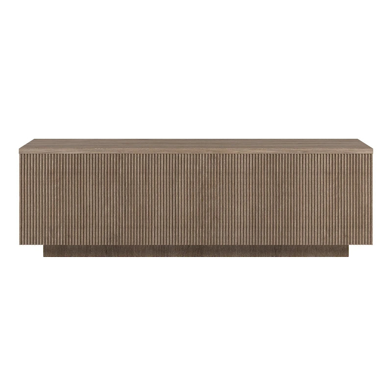 Modern Rectangular Coffee Table with Ribbed Plinth Base, Black Grain and Gray Oak