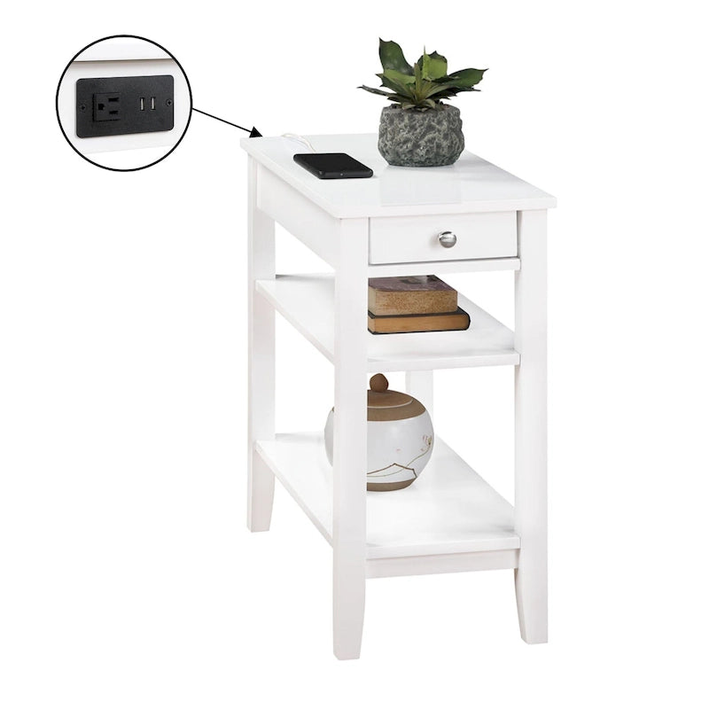 Chairside End Table with Charging Station, 1 Drawer and 3-Tier Shelves, Multi-Color
