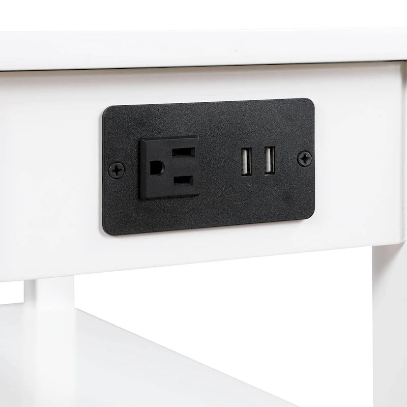 Chairside End Table with Charging Station, 1 Drawer and 3-Tier Shelves, Multi-Color