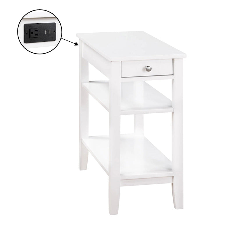 Chairside End Table with Charging Station, 1 Drawer and 3-Tier Shelves, Multi-Color