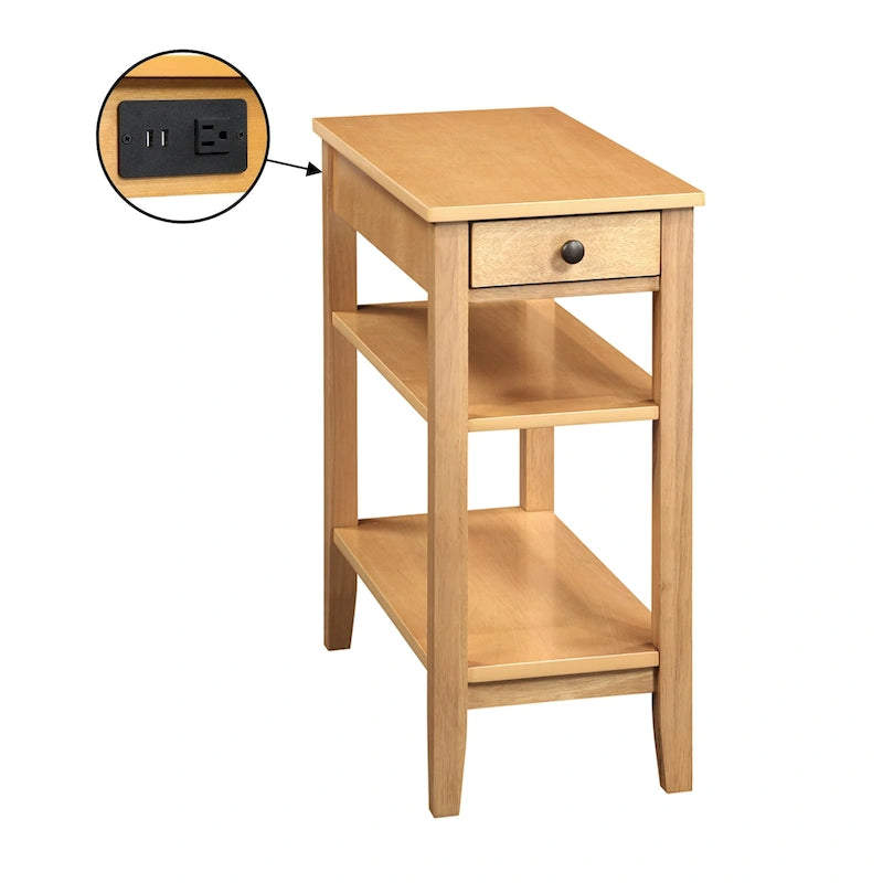 Chairside End Table with Charging Station, 1 Drawer and 3-Tier Shelves, Multi-Color