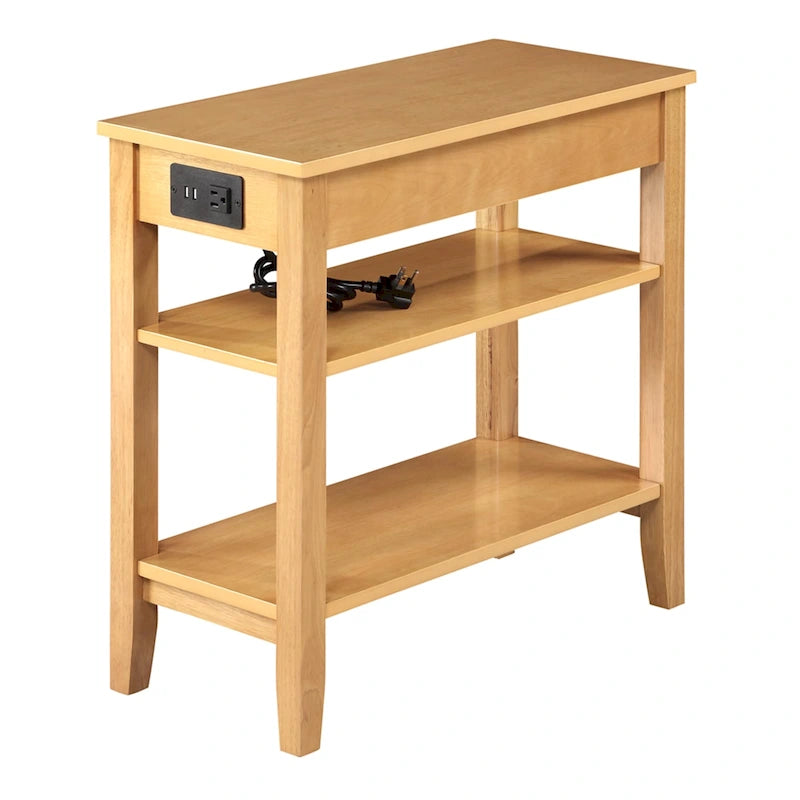 Chairside End Table with Charging Station, 1 Drawer and 3-Tier Shelves, Multi-Color