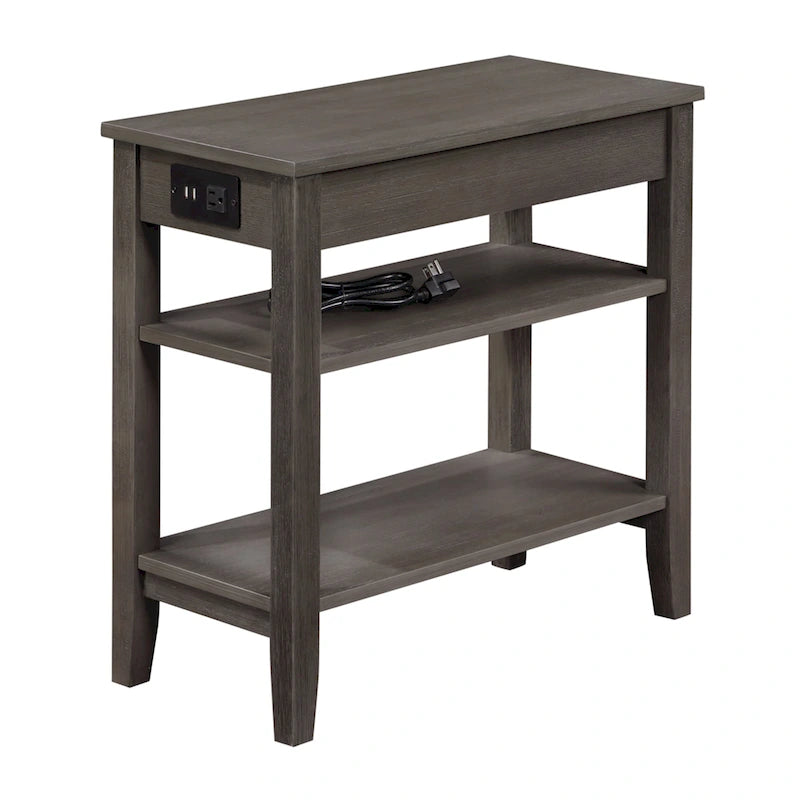 Chairside End Table with Charging Station, 1 Drawer and 3-Tier Shelves, Multi-Color