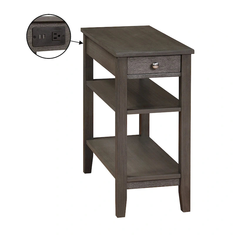Chairside End Table with Charging Station, 1 Drawer and 3-Tier Shelves, Multi-Color