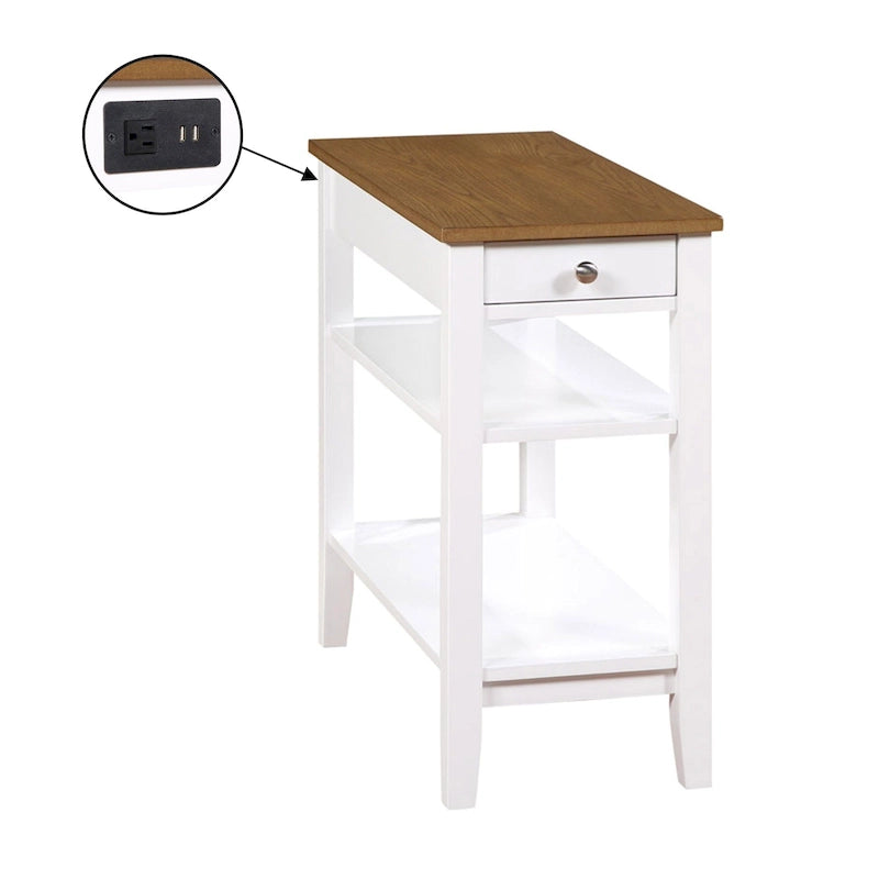 Chairside End Table with Charging Station, 1 Drawer and 3-Tier Shelves, Multi-Color