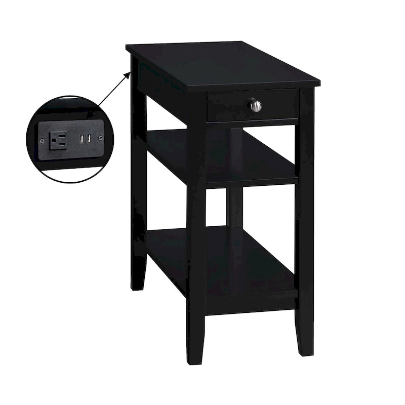 Chairside End Table with Charging Station, 1 Drawer and 3-Tier Shelves, Multi-Color