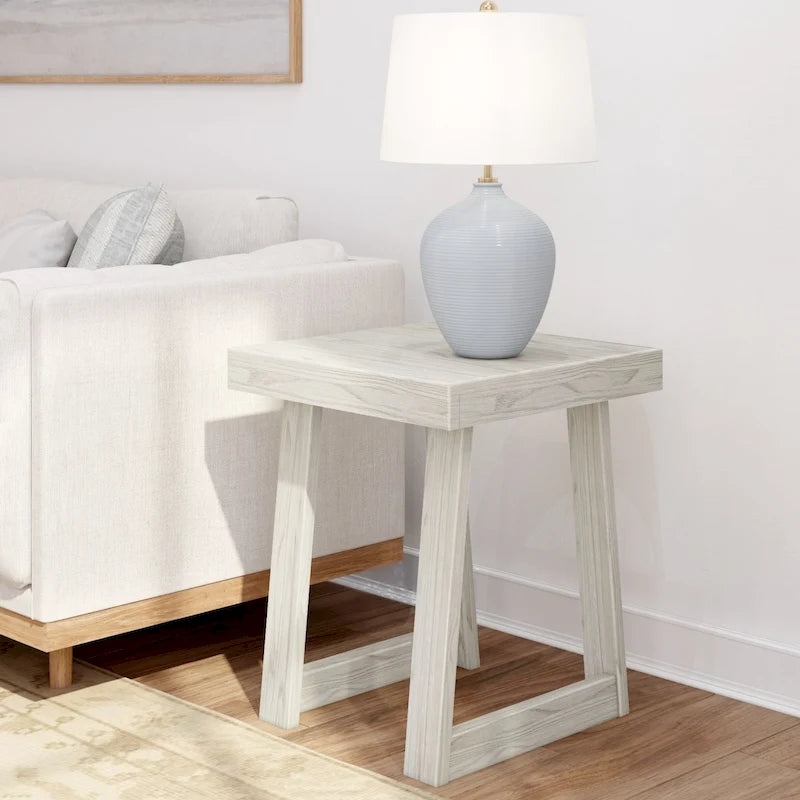 Solid Pine Wood Square Side Table with A-Frame Legs, Wirebrush Finish, Multi-Color