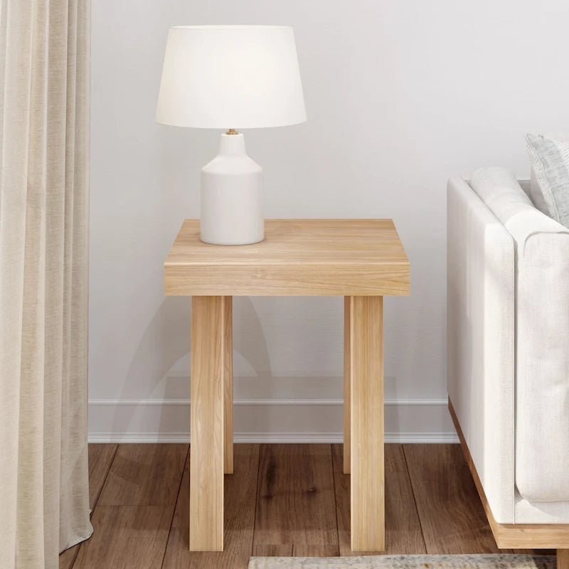 Solid Pine Wood Square Side Table with A-Frame Legs, Wirebrush Finish, Multi-Color