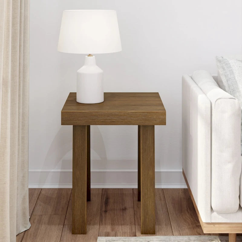 Solid Pine Wood Square Side Table with A-Frame Legs, Wirebrush Finish, Multi-Color
