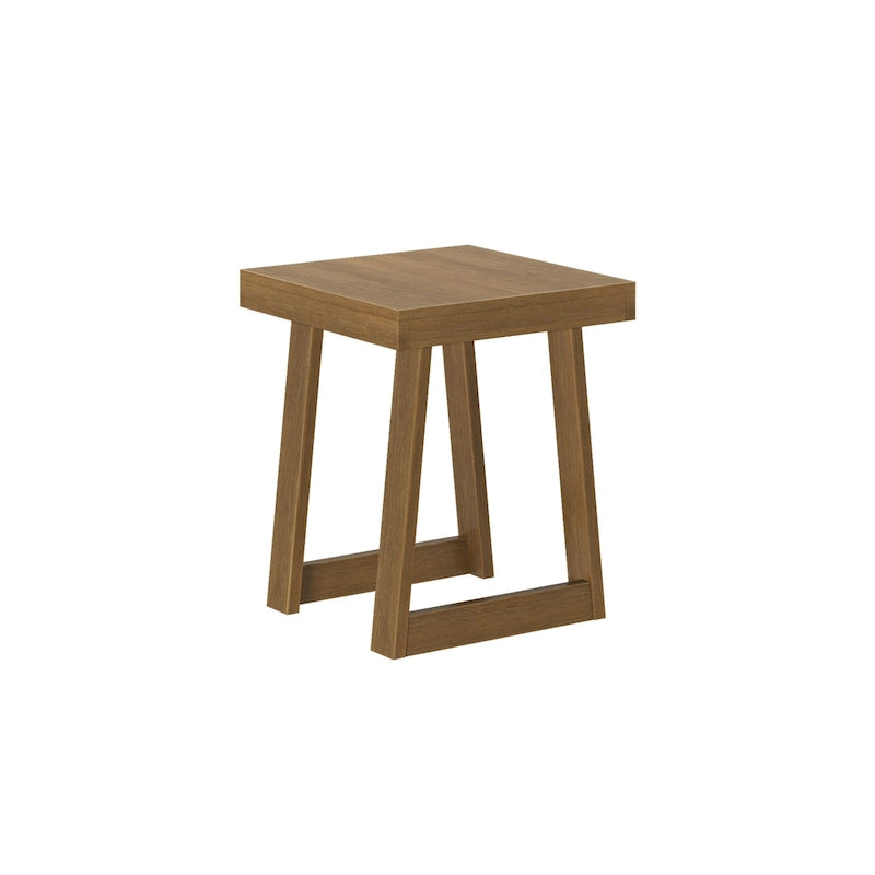 Solid Pine Wood Square Side Table with A-Frame Legs, Wirebrush Finish, Multi-Color