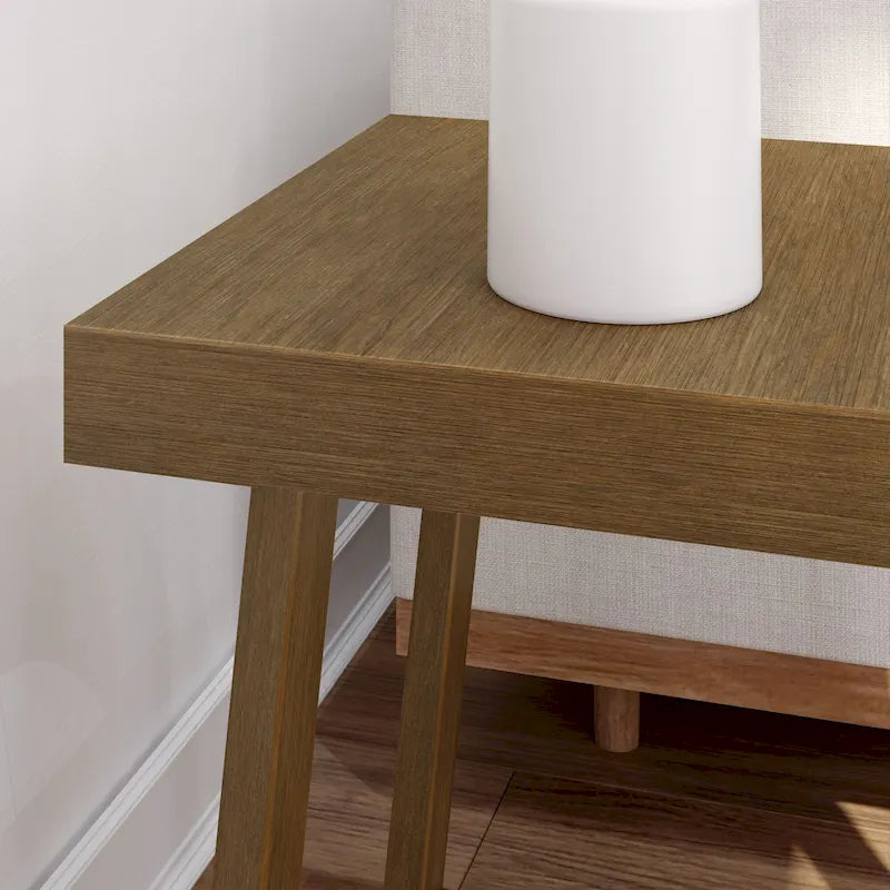 Solid Pine Wood Square Side Table with A-Frame Legs, Wirebrush Finish, Multi-Color